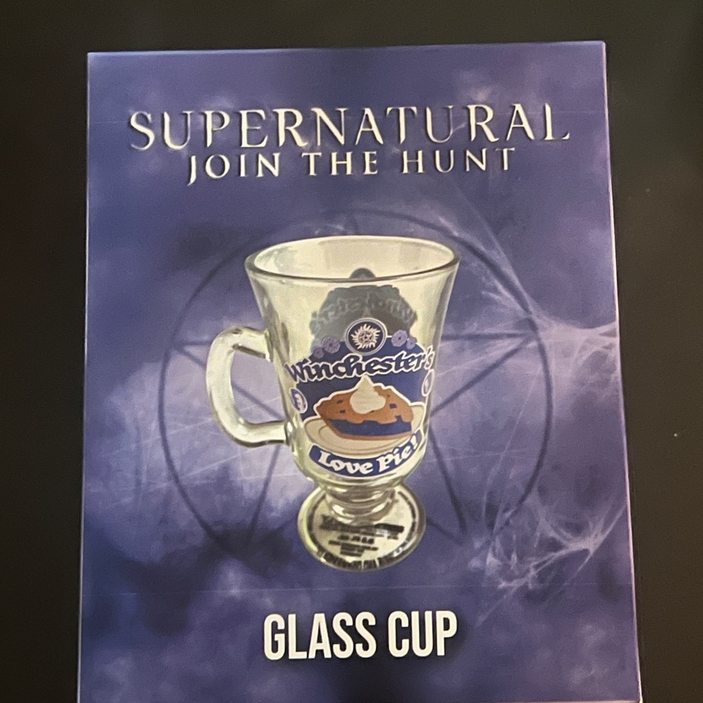 Supernatural Glass Cup with Blue and White Design